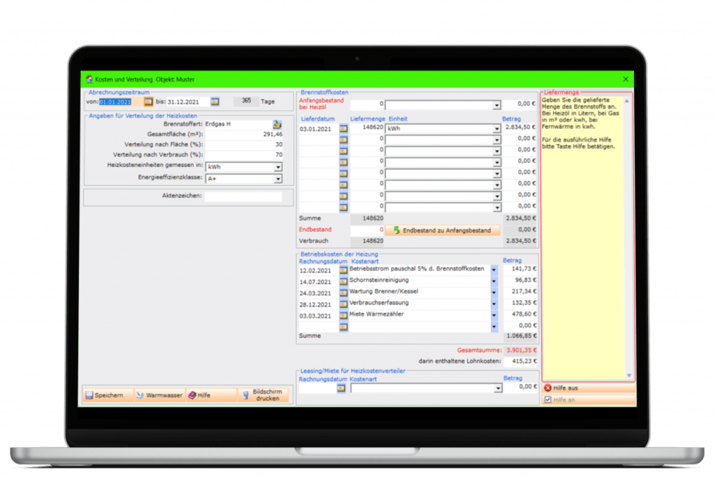 Software Heizkosten easy auf Laptop