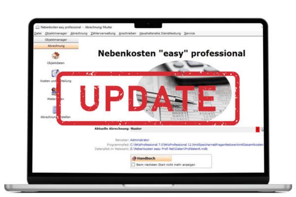 Update für Nebenkosten easy professional auf Laptop