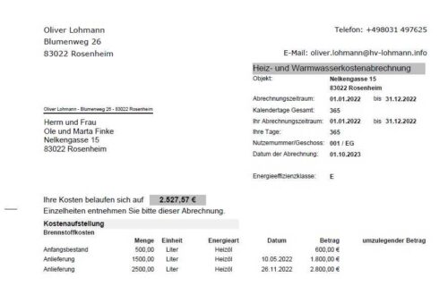 Fertige Heizkostenabrechnung