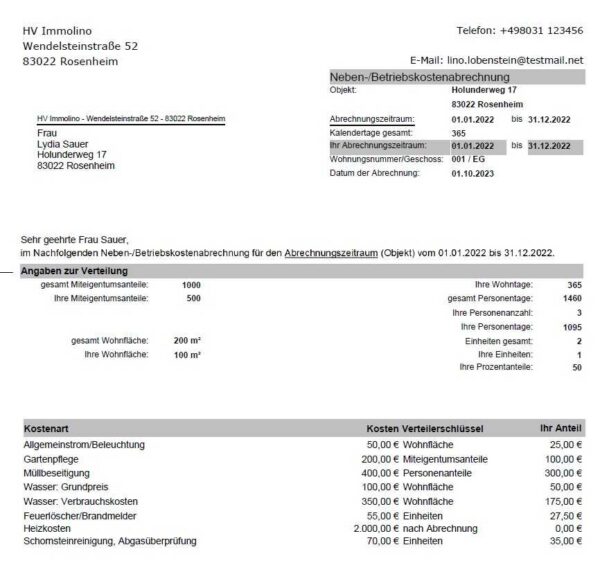 fertige Hausgeldabrechnung im Programm Hausverwaltung easy