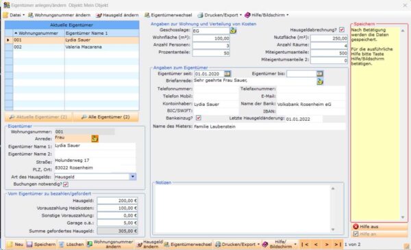 Eigentümer anlegen im Programm Hausverwaltung easy
